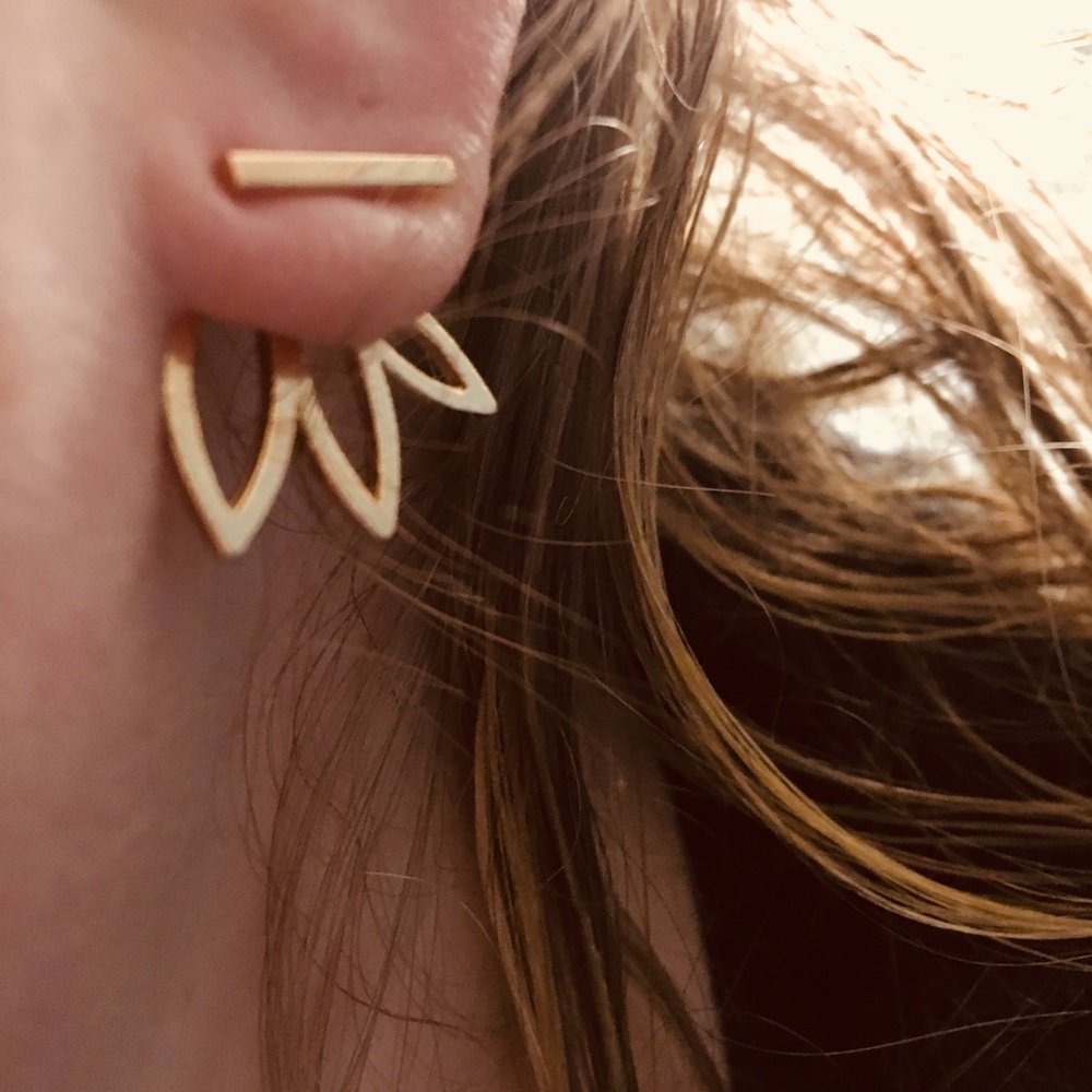 Gold Hollow Flower Earrings - Picture 2 of 2